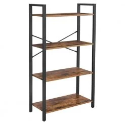 47.2 in. H Rustic Brown and Black Wood and Metal 4-Tier Bookcase with Criss Cross Back by Benjara