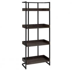 67.5 in. H Brown and Black Metal Frame Standard Bookcase with 4 Tier Storage by Benjara