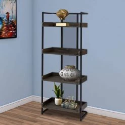 67.5 in. H Brown and Black Metal Frame Standard Bookcase with 4 Tier Storage by Benjara -Cheap Benjara Store brown and black benjara bookcases bookshelves bm242024 fa 1000