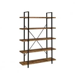70 In. Rustic Brown 5 Shelves Wood Bookcase with Crossed Metal Design by Benjara -Cheap Benjara Store brown and black benjara bookcases bookshelves bm280488 31 1000