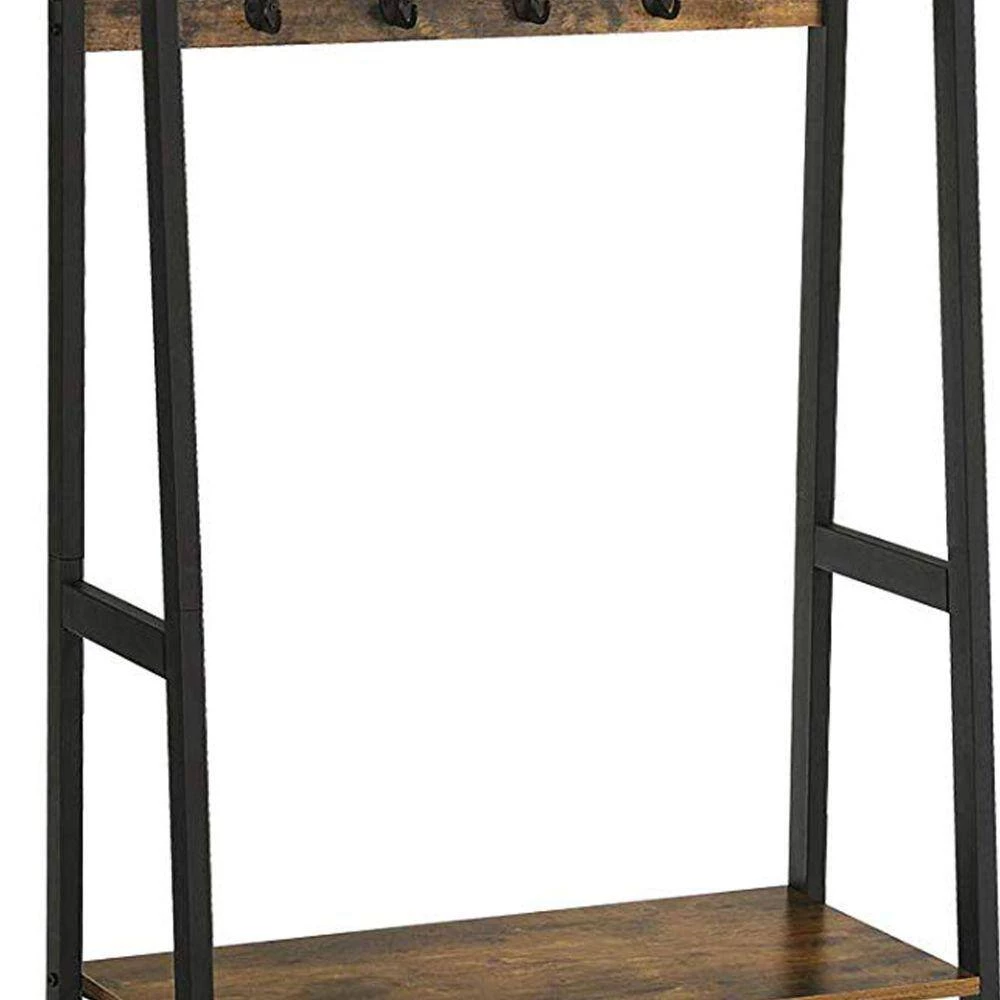 Brown and Black Iron Framed Coat Rack with 2-Storage Shelves and Hanging Rail by Benjara 5 Brown and Black Iron Framed Coat Rack with 2-Storage Shelves and Hanging Rail by Benjara - Image 5