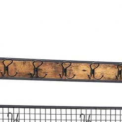Brown and Black Metal Coat Rack with Wooden Bench by Benjara -Cheap Benjara Store brown and black benjara coat racks bm195874 1f 1000