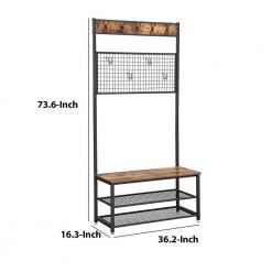 Brown and Black Metal Coat Rack with Wooden Bench by Benjara -Cheap Benjara Store brown and black benjara coat racks bm195874 76 1000
