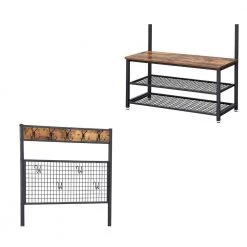 Brown and Black Metal Coat Rack with Wooden Bench by Benjara -Cheap Benjara Store brown and black benjara coat racks bm195874 fa 1000