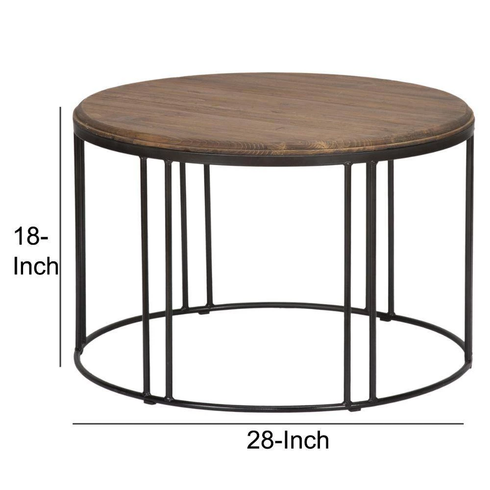 28 in. Brown/Black Medium Round Wood Coffee Table with Wooden Top by Benjara 5 28 in. Brown/Black Medium Round Wood Coffee Table with Wooden Top by Benjara - Image 5