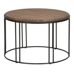 28 in. Brown/Black Medium Round Wood Coffee Table with Wooden Top by Benjara
