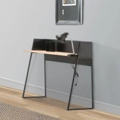 Natural 31.5 in. Brown and Black Wood and Metal 2-Piece Executive Desk Set With Bench by Benjara -Cheap Benjara Store brown and black benjara computer desks bm274242 fa 1000