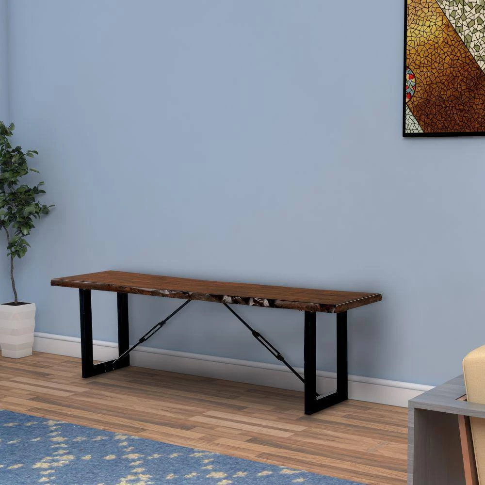 Black and Brown Rectangular Metal Frame Bench with Wooden Seat 14 in. L x 54 in. W x 17.88 in. H by Benjara 7 Black and Brown Rectangular Metal Frame Bench with Wooden Seat 14 in. L x 54 in. W x 17.88 in. H by Benjara - Image 7