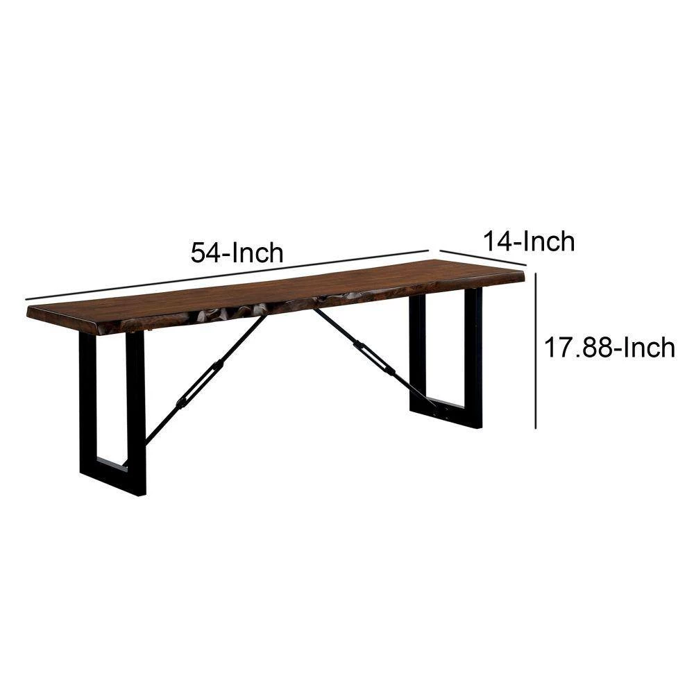 Black and Brown Rectangular Metal Frame Bench with Wooden Seat 14 in. L x 54 in. W x 17.88 in. H by Benjara 6 Black and Brown Rectangular Metal Frame Bench with Wooden Seat 14 in. L x 54 in. W x 17.88 in. H by Benjara - Image 6