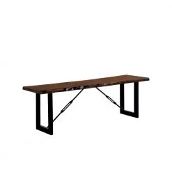 Black and Brown Rectangular Metal Frame Bench with Wooden Seat 14 in. L x 54 in. W x 17.88 in. H by Benjara
