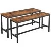 Rustic Brown and Black Wooden Top Indoor Bench with Metal Legs (Set of 2) 12.8" L x 42.5" W x 19.7" H by Benjara