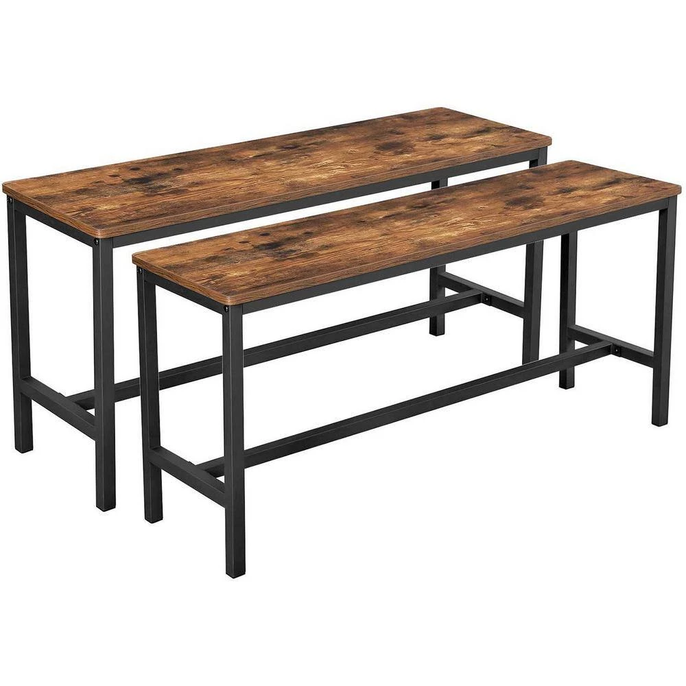 Rustic Brown and Black Wooden Top Indoor Bench with Metal Legs (Set of 2) 12.8" L x 42.5" W x 19.7" H by Benjara 2 Rustic Brown and Black Wooden Top Indoor Bench with Metal Legs (Set of 2) 12.8" L x 42.5" W x 19.7" H by Benjara - Image 2