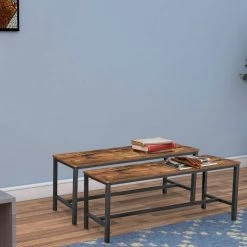 Rustic Brown and Black Wooden Top Indoor Bench with Metal Legs (Set of 2) 12.8" L x 42.5" W x 19.7" H by Benjara 13 Rustic Brown and Black Wooden Top Indoor Bench with Metal Legs (Set of 2) 12.8" L x 42.5" W x 19.7" H by Benjara -Cheap Benjara Store brown and black benjara dining benches bm217092 fa 1000