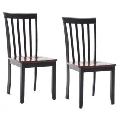Brown and Black Wooden Seat Dining Chair with Slatted Backrest (Set of 2) by Benjara