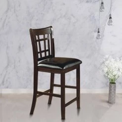 Lattice Back 24 in. Wooden Counter Height Chair with Leatherette Seat (Set of 2) by Benjara 9 Lattice Back 24 in. Wooden Counter Height Chair with Leatherette Seat (Set of 2) by Benjara -Cheap Benjara Store brown and black benjara dining chairs bm185284 c3 1000