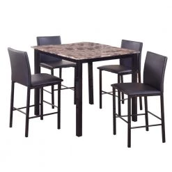 5-Piece Black and Brown Counter Height Dinette by Benjara