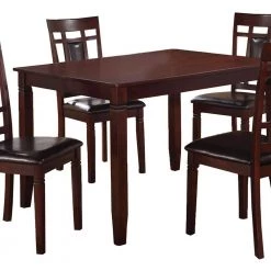 5-Piece Brown and Black Wooden and Leather Dining Set by Benjara -Cheap Benjara Store brown and black benjara dining room sets bm167131 1f 1000