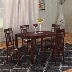 5-Piece Brown and Black Wooden and Leather Dining Set by Benjara -Cheap Benjara Store brown and black benjara dining room sets bm167131 31 1000