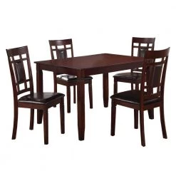 5-Piece Brown and Black Wooden and Leather Dining Set by Benjara