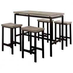 Natural Brown and Black 5-Piece Wooden Counter Height Table Set by Benjara