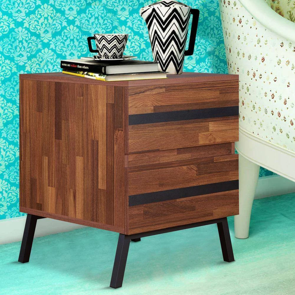 Brown and Black 2-Drawers Wooden End Table with Angled Leg Support by Benjara 7 Brown and Black 2-Drawers Wooden End Table with Angled Leg Support by Benjara - Image 7