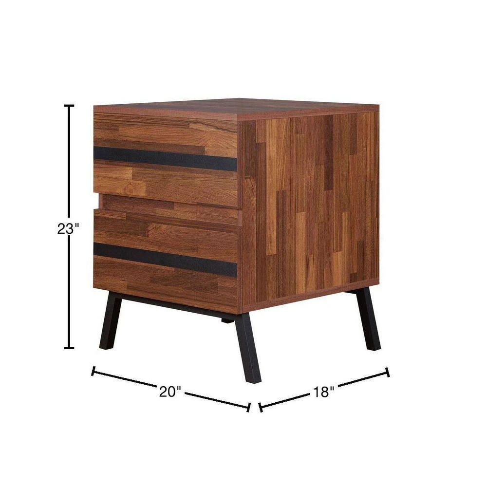 Brown and Black 2-Drawers Wooden End Table with Angled Leg Support by Benjara 3 Brown and Black 2-Drawers Wooden End Table with Angled Leg Support by Benjara - Image 3