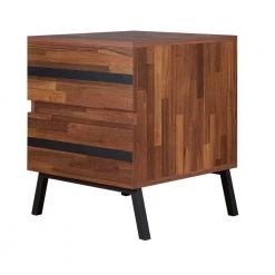 Brown and Black 2-Drawers Wooden End Table with Angled Leg Support by Benjara