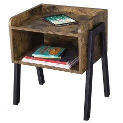 Brown and Black Wooden Stackable End Table with Inverted Iron Legs and Storage Compartment by Benjara -Cheap Benjara Store brown and black benjara end side tables bm193918 4f 1000