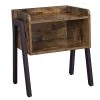 Brown and Black Wooden Stackable End Table with Inverted Iron Legs and Storage Compartment by Benjara