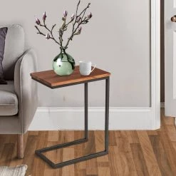 18 in. W Brown and Black C Shaped End Table with Rectangular Wood Top by Benjara -Cheap Benjara Store brown and black benjara end side tables bm219277 31 1000