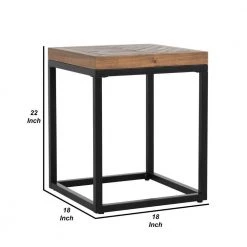 18 in. Brown and Black Square Solid Wood Top End Table with Herringbone and Metal Base by Benjara -Cheap Benjara Store brown and black benjara end side tables bm275616 44 1000