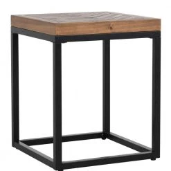 18 in. Brown and Black Square Solid Wood Top End Table with Herringbone and Metal Base by Benjara