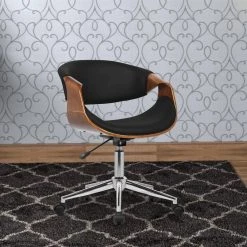 Brown and Black Curved Leatherette Wooden Frame Adjustable Office Chair by Benjara -Cheap Benjara Store brown and black benjara executive chairs bm155774 31 1000