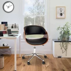 Brown and Black Wooden and Metal Office Chair with Curved Leatherette Seat by Benjara -Cheap Benjara Store brown and black benjara executive chairs bm57639 31 1000