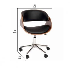 Brown and Black Wooden and Metal Office Chair with Curved Leatherette Seat by Benjara -Cheap Benjara Store brown and black benjara executive chairs bm57639 44 1000