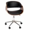 Brown and Black Wooden and Metal Office Chair with Curved Leatherette Seat by Benjara