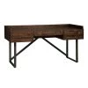 63 in. W Brown and Black Wooden Three Drawers Desk with Tubular Metal Base and Bar Handles by Benjara