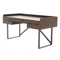 63 in. W Brown and Black Wooden Three Drawers Desk with Tubular Metal Base and Bar Handles by Benjara -Cheap Benjara Store brown and black benjara executive desks bm190078 77 1000