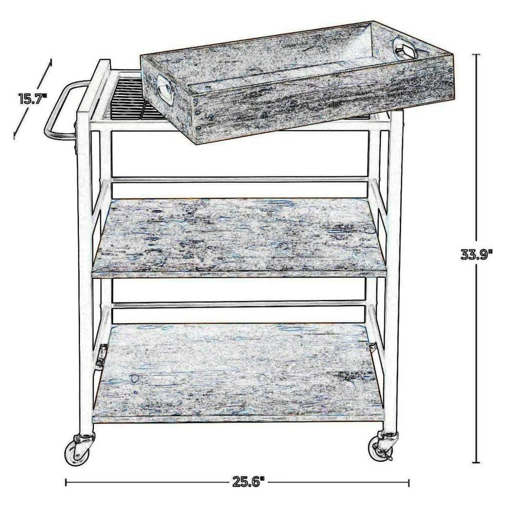 Brown and Black Tray Top Wooden Kitchen Cart with 2-Shelves and Casters by Benjara 5 Brown and Black Tray Top Wooden Kitchen Cart with 2-Shelves and Casters by Benjara - Image 5