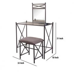Brown and Black Metal and Glass Vanity Set with Crossbar Support 31 in. x 32 in. x 18 in. by Benjara 10 Brown and Black Metal and Glass Vanity Set with Crossbar Support 31 in. x 32 in. x 18 in. by Benjara -Cheap Benjara Store brown and black benjara makeup vanities bm16773 44 1000