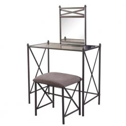 Brown and Black Metal and Glass Vanity Set with Crossbar Support 31 in. x 32 in. x 18 in. by Benjara