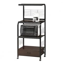 Brown and Black Microwave Cart with Shelf by Benjara