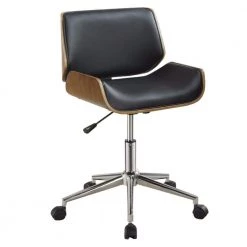 Contemporary Brown and Black Leather Seat Small Back Home Office Chair by Benjara