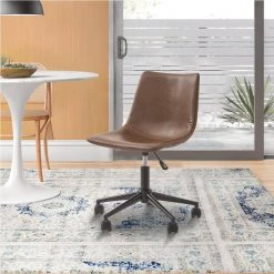 Brown and Black Metal Swivel Chair with Faux Leather Upholstery and Adjustable Seat by Benjara -Cheap Benjara Store brown and black benjara task chairs bm190090 31 1000