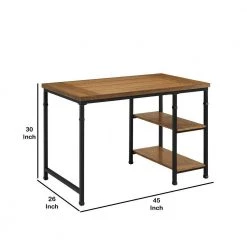 45 in. Rectangular Brown and Black Wooden Writing Desk with Two Open Shelves and Metal Legs by Benjara -Cheap Benjara Store brown and black benjara writing desks bm144109 44 1000