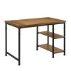 45 in. Rectangular Brown and Black Wooden Writing Desk with Two Open Shelves and Metal Legs by Benjara