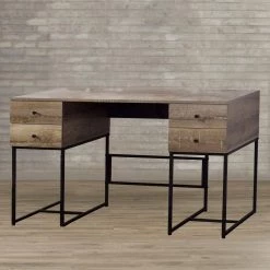 22 in. Rectangular Wooden Brown and Black Desk with 4 Drawers and Tubular Metal Support by Benjara -Cheap Benjara Store brown and black benjara writing desks bm209603 31 1000