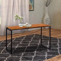 22 in. H with Brown and Black Sled Base Rectangular Writing Desk with X-Shape Back and Wood Top by Benjara -Cheap Benjara Store brown and black benjara writing desks bm209628 31 1000