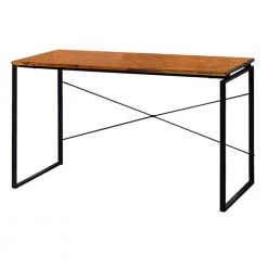 22 in. H with Brown and Black Sled Base Rectangular Writing Desk with X-Shape Back and Wood Top by Benjara
