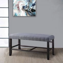 Brown and Blue Rectangular Fabric Counter Height Bench with Padded Seat 25 in. H x 14 in. W x 48 in. L by Benjara -Cheap Benjara Store brown and blue benjara bedroom benches bm225972 31 1000